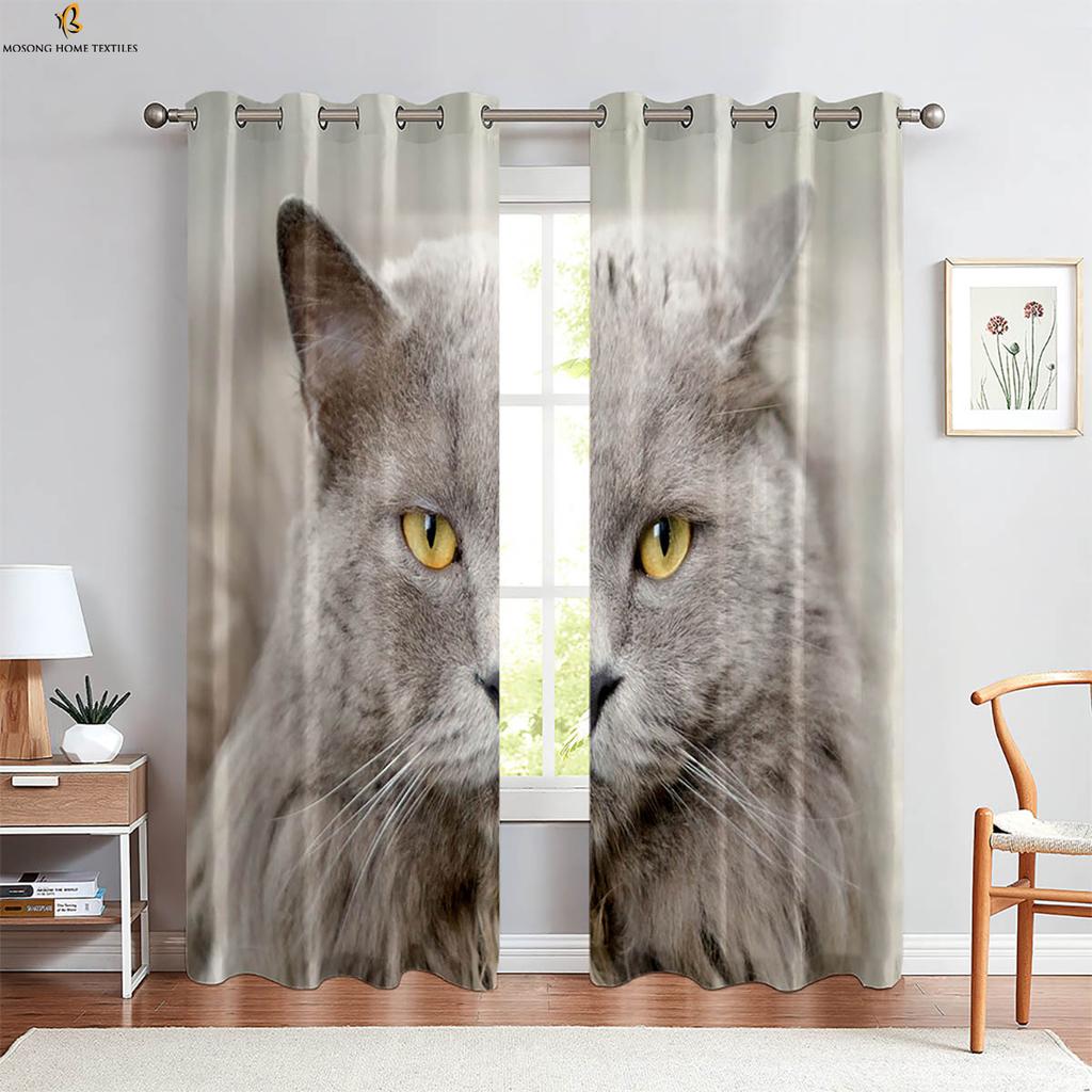 Funny Astronaut Cat Cartoon Stereo Printing Curtains Bedroom Living Room Kitchen Decorative Household Supplies Curtain Set Of 2 Made Polyester