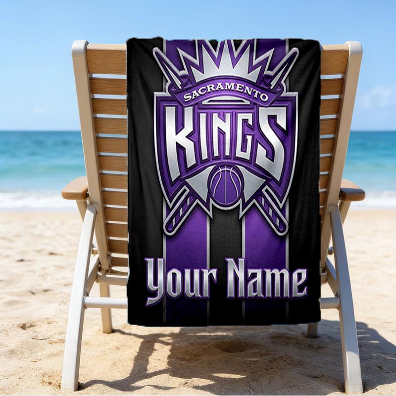 Custom Name Beach Towel Sacramento Basketball Logo Beach Towel, Soft Microfiber, Gift for Her/Him, Birthday, for Pool, Beach, Travel, Fan gifts
