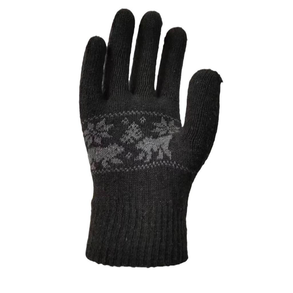Men's Winter Snowflake Knit Cycling Gloves - Plush, Windproof, Warm, Korean Style, Thickened Split Finger Design