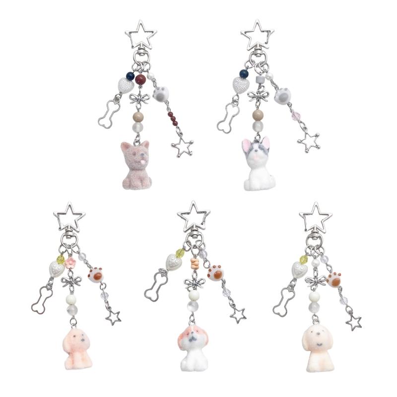 Couple Dog Phone Charm Keychain Fashionable Korean Style Flocking Dog Phone Charm Keychain Pendant for Couples