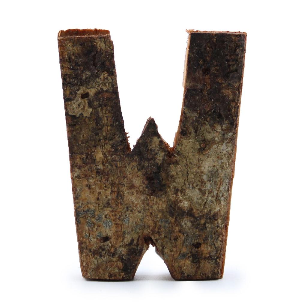 Wooden Letter W Rustic Bark 7 cm