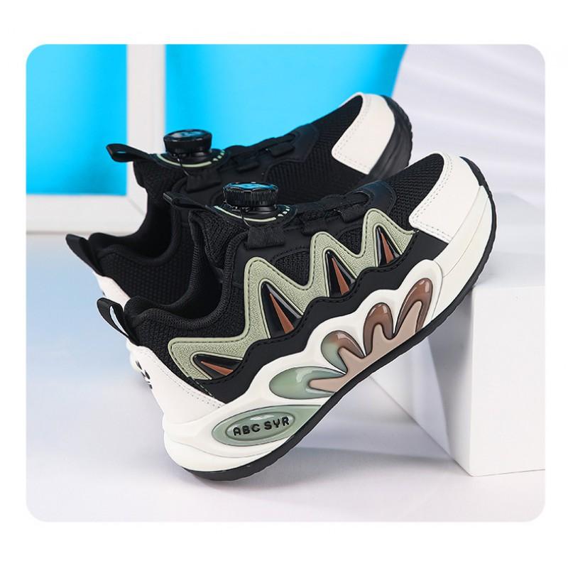 Boys Mesh Running Shoes With Rotating Hook-and-Loop Lightweight Breathable Sport Sneakers School Kids