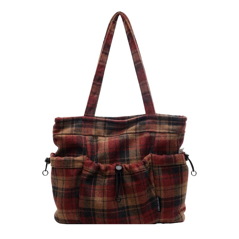 

Клетчатая сумка-тоут женская сумка через плечо с завязками красный