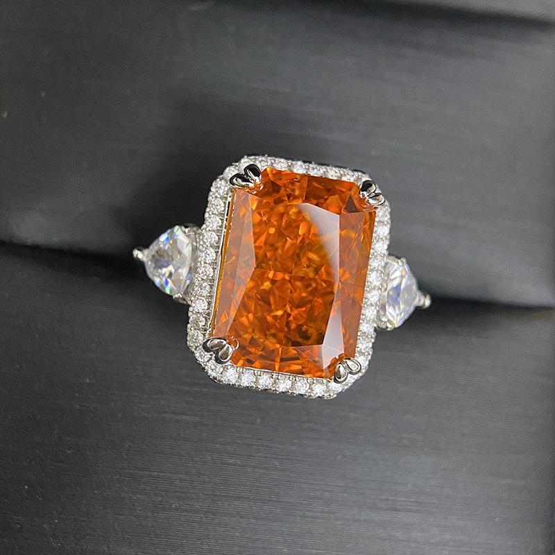 2026 Bright Sparkling Apple Green High Carbon Ice Flower Cut Ring, Luxurious Temperament Rectangular Diamond Ring Woman