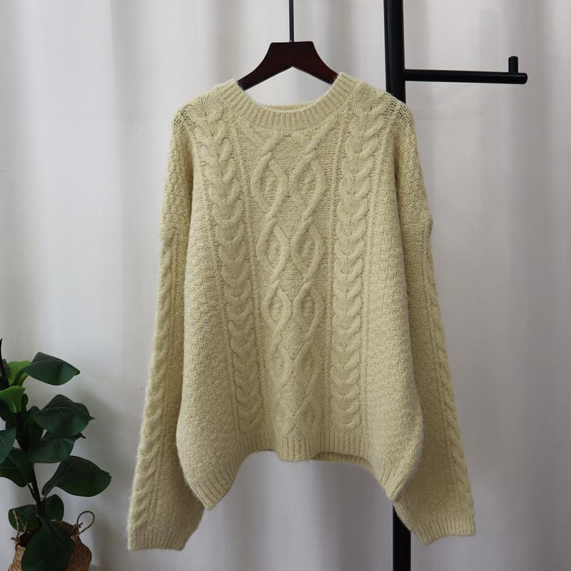 

Утолщенный вязаный свитер с косами, мягкий и восковой, пуловер для женщин, новинка осени и зимы, свободный One size желто-зеленый