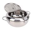 Frying Pot 3.2L Double Ear 201 Stainless Steel Deep Fryer Pot with Oil Drip Drainer Rack Thermometer for Tempura