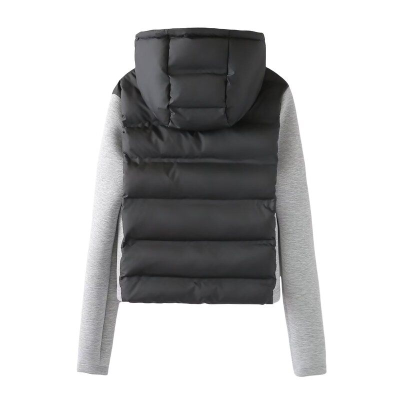 2024 Spring New Lightweight Line Slim Fit Patchwork Hood Cotton-padded Jacket Jacket Women 8073205 800