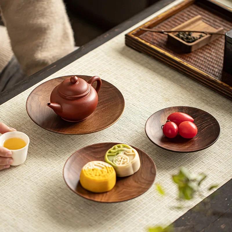 Walnut Exquisite Tea Tray Chinese Small Tall Snack Tray Zen Tall Snack Cake Tray Pot Bearing Home Kitchen Storage Plate