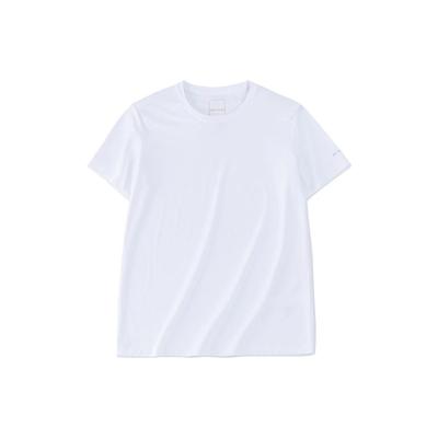 Einfarbiger Pullover mit Logo, Rundhalsausschnitt, Kurzarm-T-Shirt, Damen Oberteile, Kies-Weiß 162320125-1