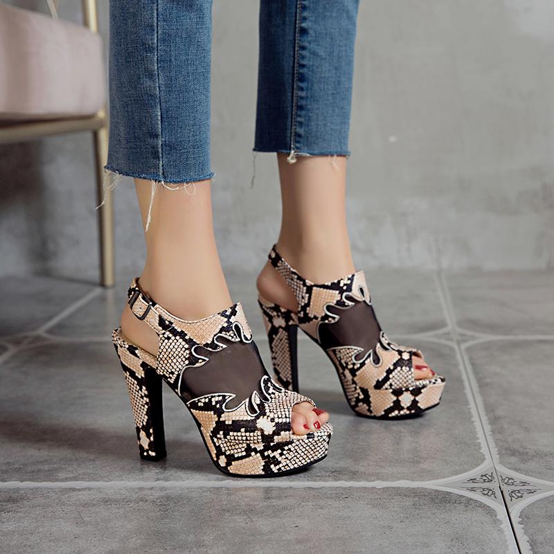 Fashion Elegant Sandals Women Summer 2024 Platform Sexy Snake Print Slingbacks Party Shoes Spring High Heels Boots Female Large Size 50