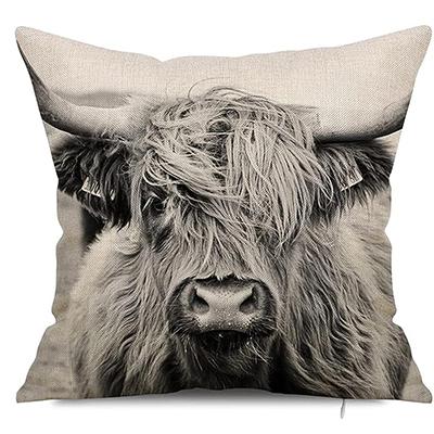 Highland Cow Throw Pillowcase, Decorative Cow Print Linen Pillowcase Sofa Cushion Living Room Car Bedroom Cushion Cover