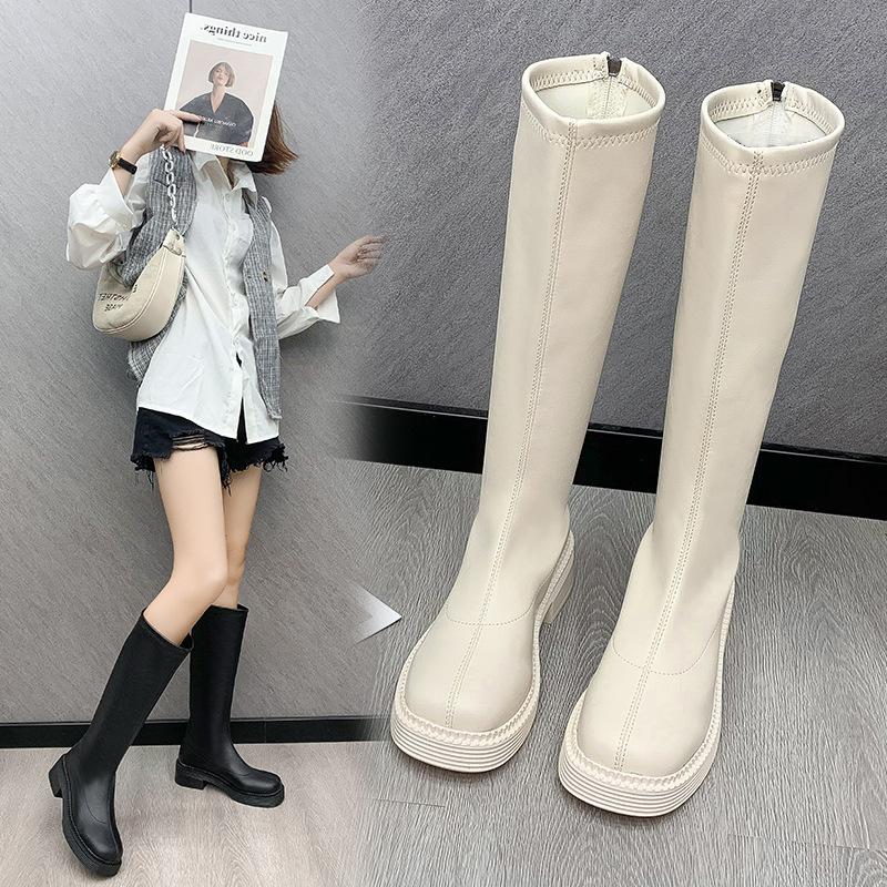 autumn winter new plus size long boots for women with British style round toe square heel warm high boots with back zipper