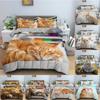 Funda nórdica con diseño de gato, juego de cama con animales adorables, fundas de edredón con estampado creativo y funda de almohada, tamaño individual, doble y king, textiles para el hogar