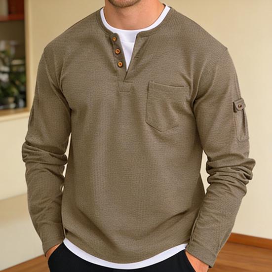 Herr Fusk Lager på Lager Skjorta Långärmad Falsk Tvådelad Våffelstickad Skjorta med Fickor Casual Lös Passform Texturerad Pullover för Sport Resor Kontor Gata