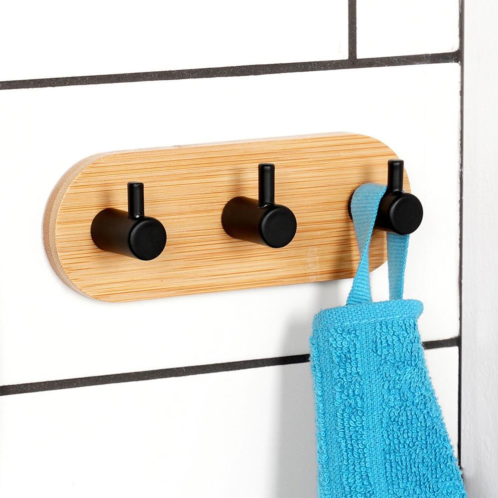 Bamboo Hook Metal Self-Adhesive Towel Rack Bathroom Cloth