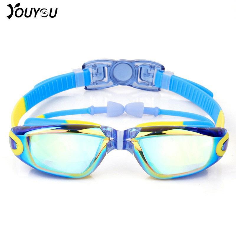 Youyou's New Cute Waterproof and Anti-fog Children's Swimming Goggles, Electroplated Fashionable and Dazzling Large Frame