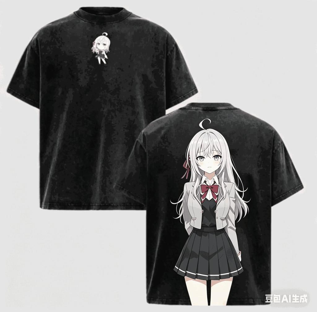 Stylish Washed Black "Alya Sometimes Hides Her Feelings In Russian" Anime Casual Cotton Short-Sleeve T-Shirt
