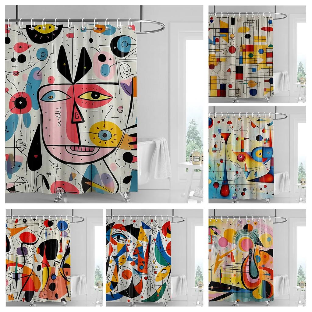 Morandi Colorful Abstract Plant Figure Shower Curtain Waterproof Mildew-proof Nordic Style Bathroom Decorative Shower Curtain