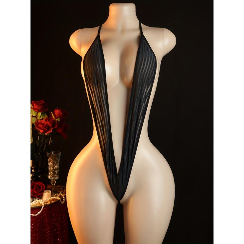 Sexy Lingerie Bralette Sexy Strapless Deep V Hot Bodysuit with Cut-Out Chest Sheer Bodycon Open Crotch Revealing Back Bold New Valentine's Day