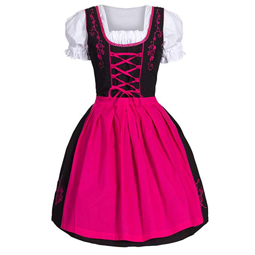 

German Dress Bavarian Dirndl Costume Cosplay Festival Waiter Suit Oktoberfest XL розы красного