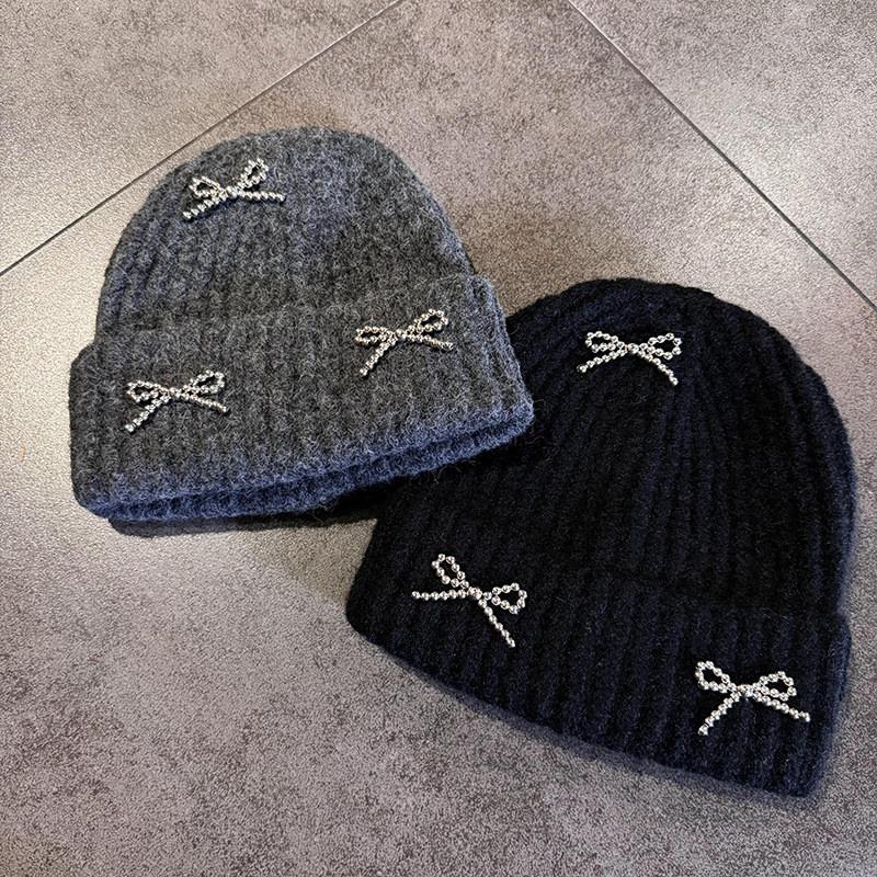Fashion Solid Color Bow Decoration Women Casual Knitted Hat Autumn And Winter