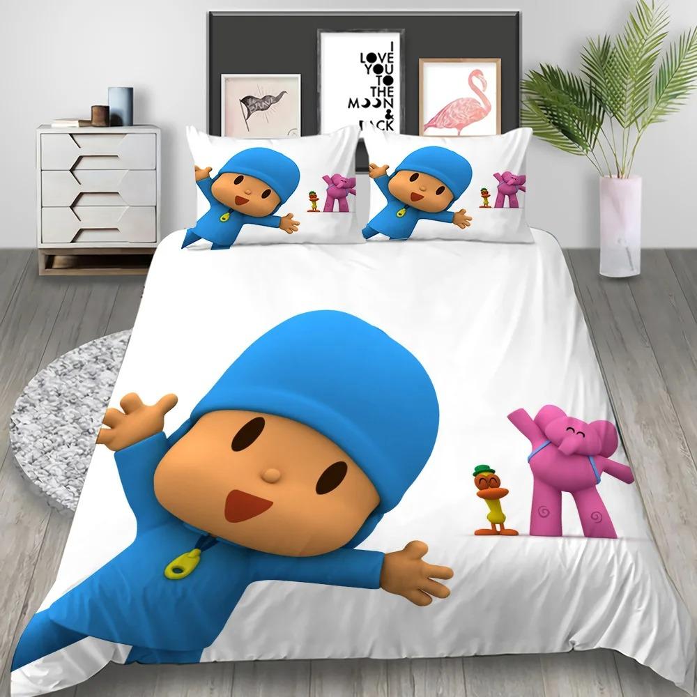 3D Fun P-Pocoyo Elly Pato Cartoon Duvet Cover,Soft Throw Bedding Bedroom Decor for Home Bedroom Bed Cover Kids Gift