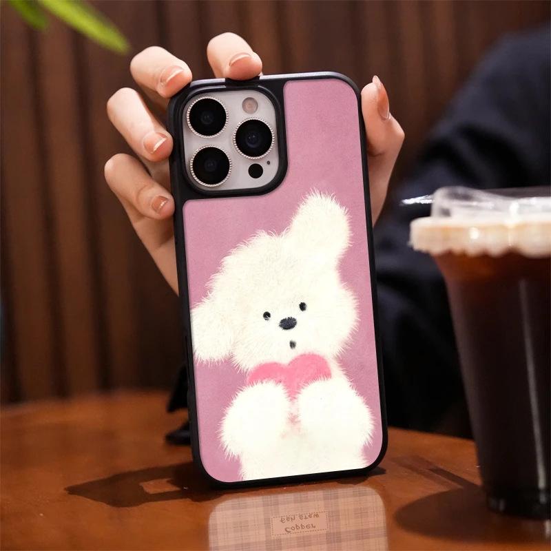 Love puppy applies to iPhone17Pro mobile phone case 15 matte PC16 cute 13 black frame 12/13 female hard case