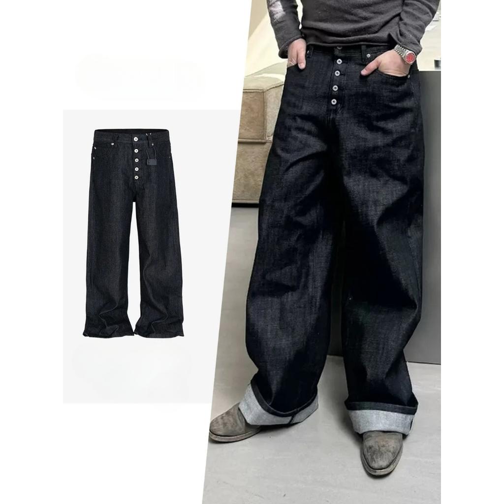 High Street Cleanfit Drak Blue Jeans for Men and Women Straight Vintage Casual Denim Trousers
