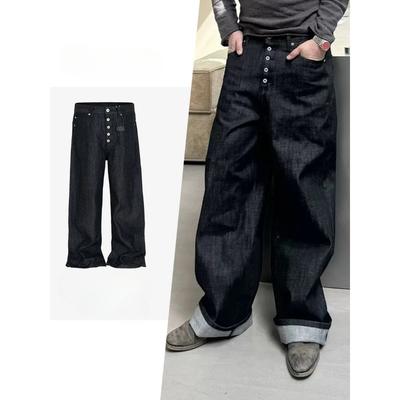 Jeans High Street Cleanfit Azul Escuro para Homens e Mulheres Calças Jeans Casuais Retas Vintage