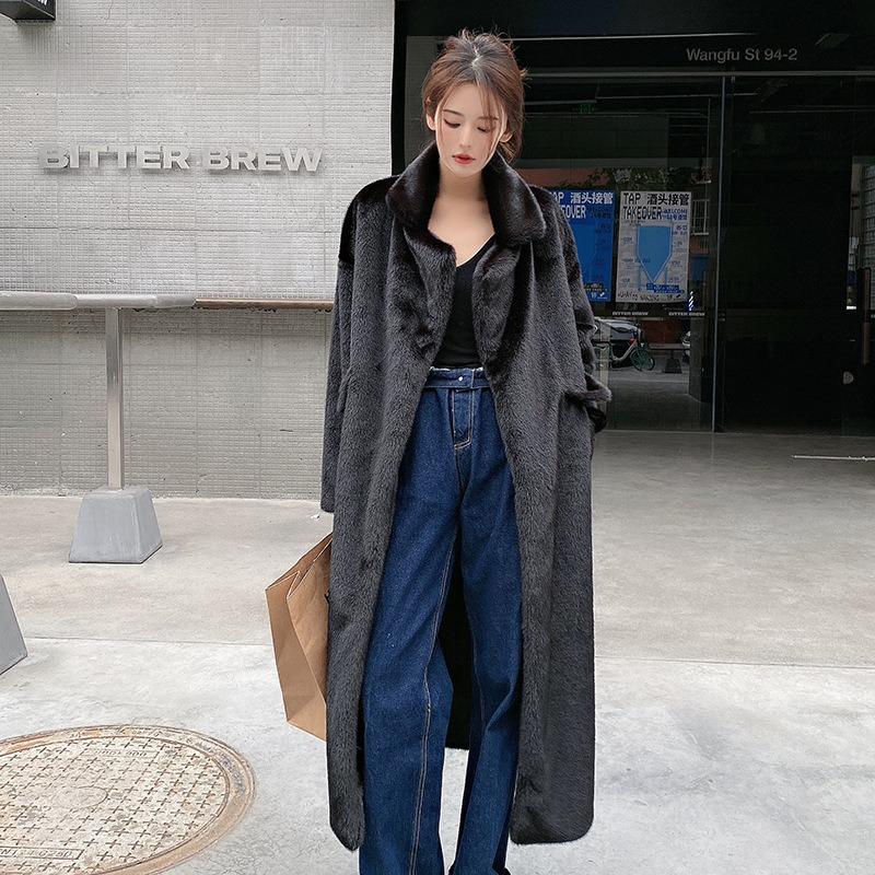 Winter extended imitation fur coat thickened mink fleece fur jacket suit collar loose fluff jacket