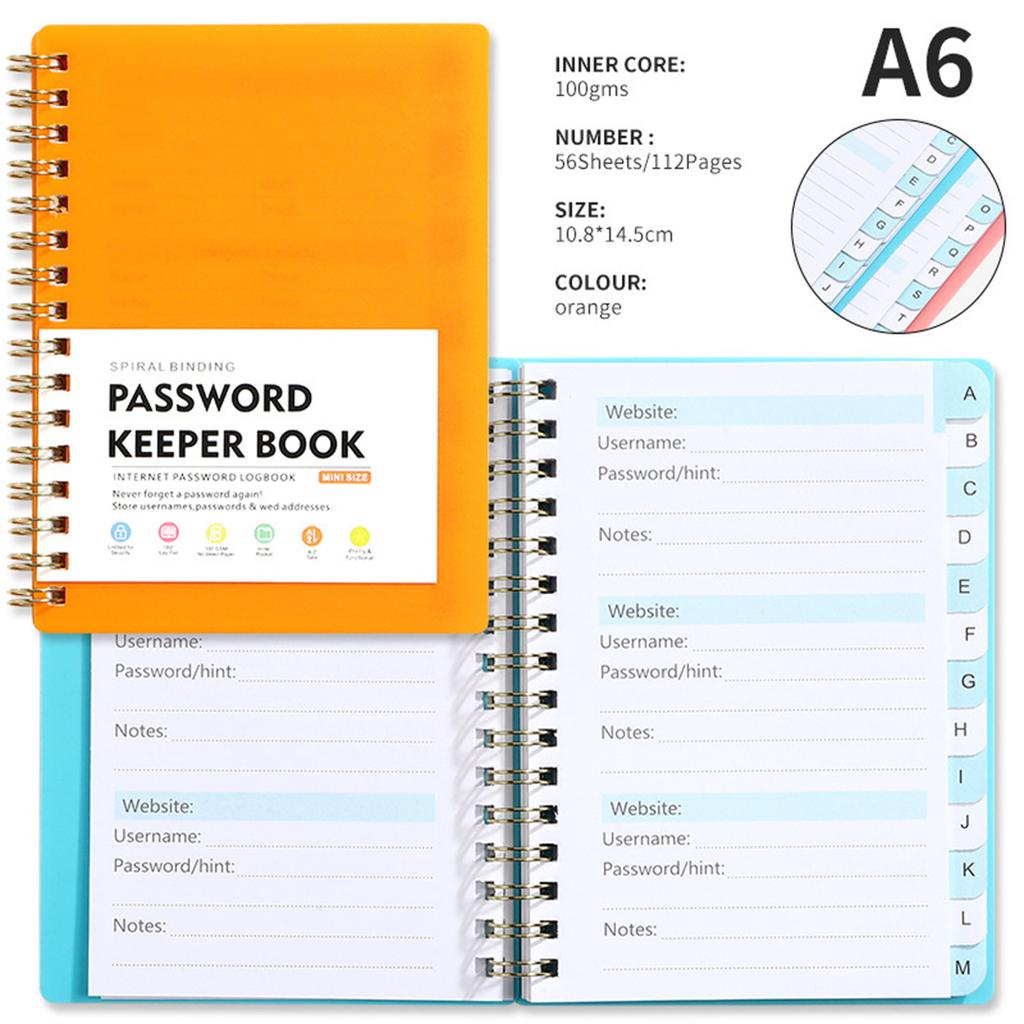 A6 Passordspole Notebook Tilpasset alfabetetikettindeks Notebook Business Meeting Notebook