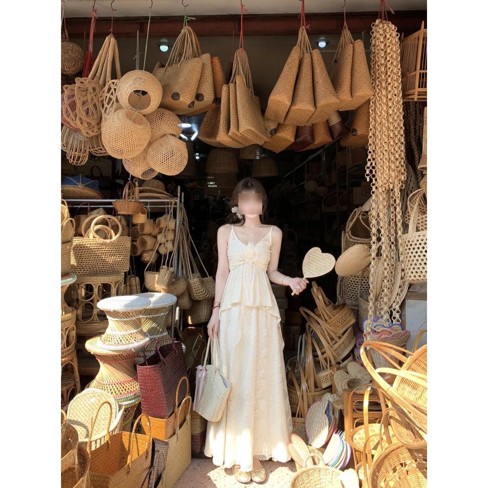 Summer New Versatile Gentle Lace Spliced Skirt + Suspender Two-piece Set for Women Sweet