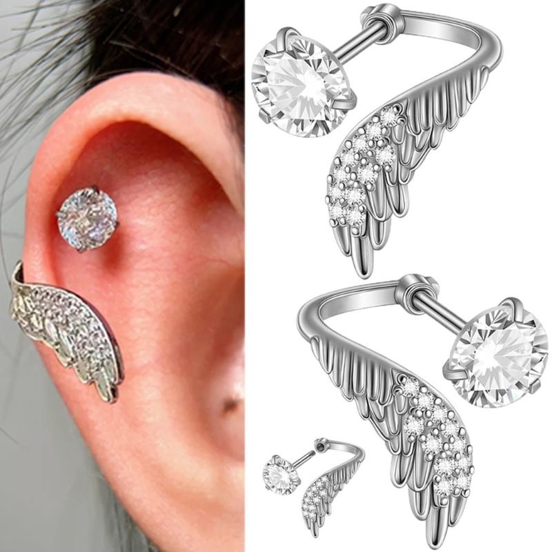 Creative Angel Wing Studs Earrings Stainless Steel Geometric Earrings Ear Jewelry Suitable for Elegant Women Daily Wear