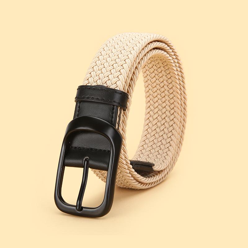 No-Drill Youth Canvas Belt: Men's Casual Woven Elastic Leather Buckle