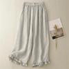 Wood Ear Trim Cotton and Linen Wide-leg Pants Women's Summer Loose Slimming Casual Cropped Pants Linen High-waisted Lantern Pants