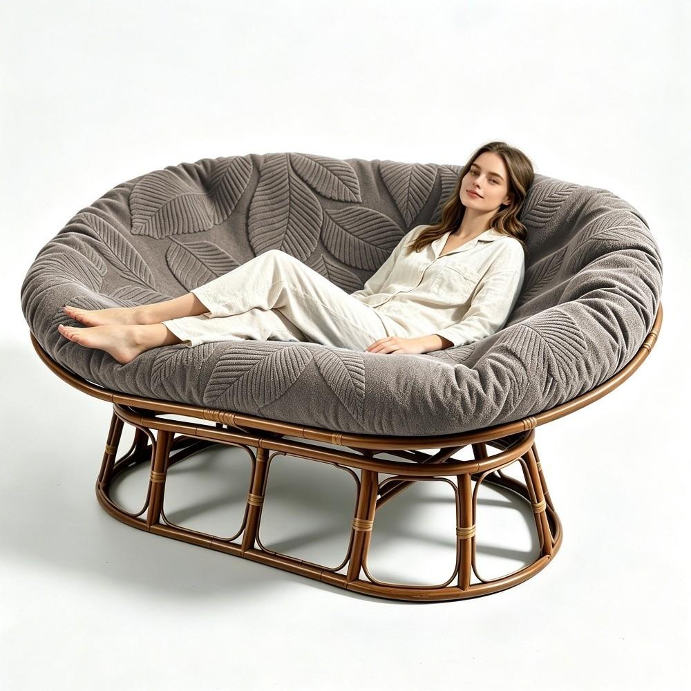 Leaf Embossed Oval Lounge Sofa Slipcover Mamasan Chair Cushion Cover For Rattan Furniture