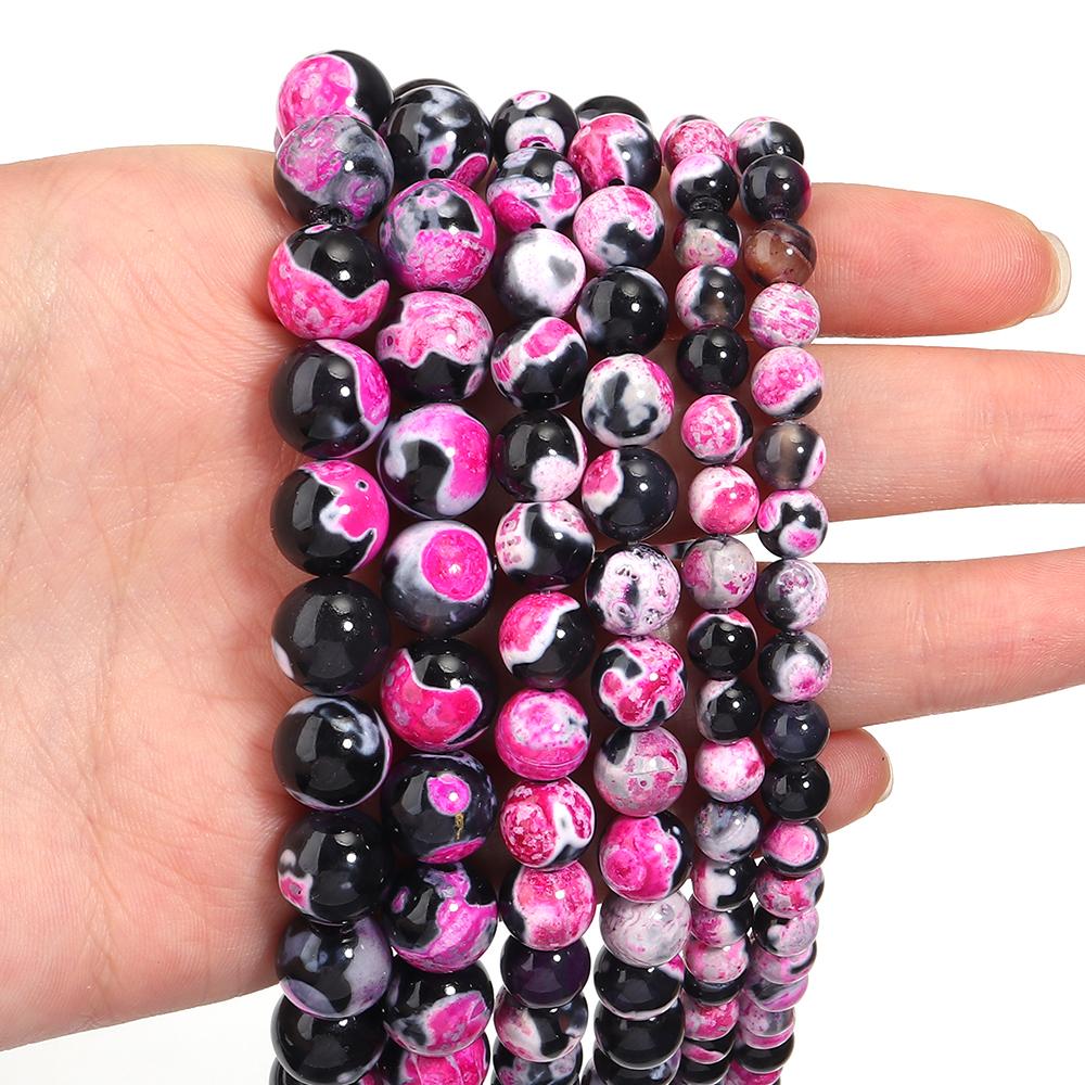 6/8/10mm Natural Stone Hot Pink Fire Agate Beads Round Loose Beads For DIY Jewelry Making Crafts Bracelet Necklace Accessories