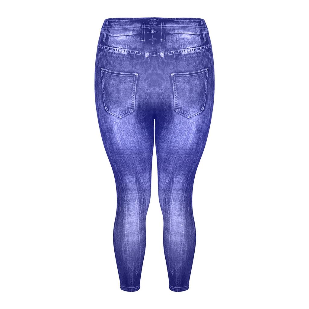 Plus Size 3D Denim Butterfly Print Womens Elastic Waist Leggings Jeggings Pants