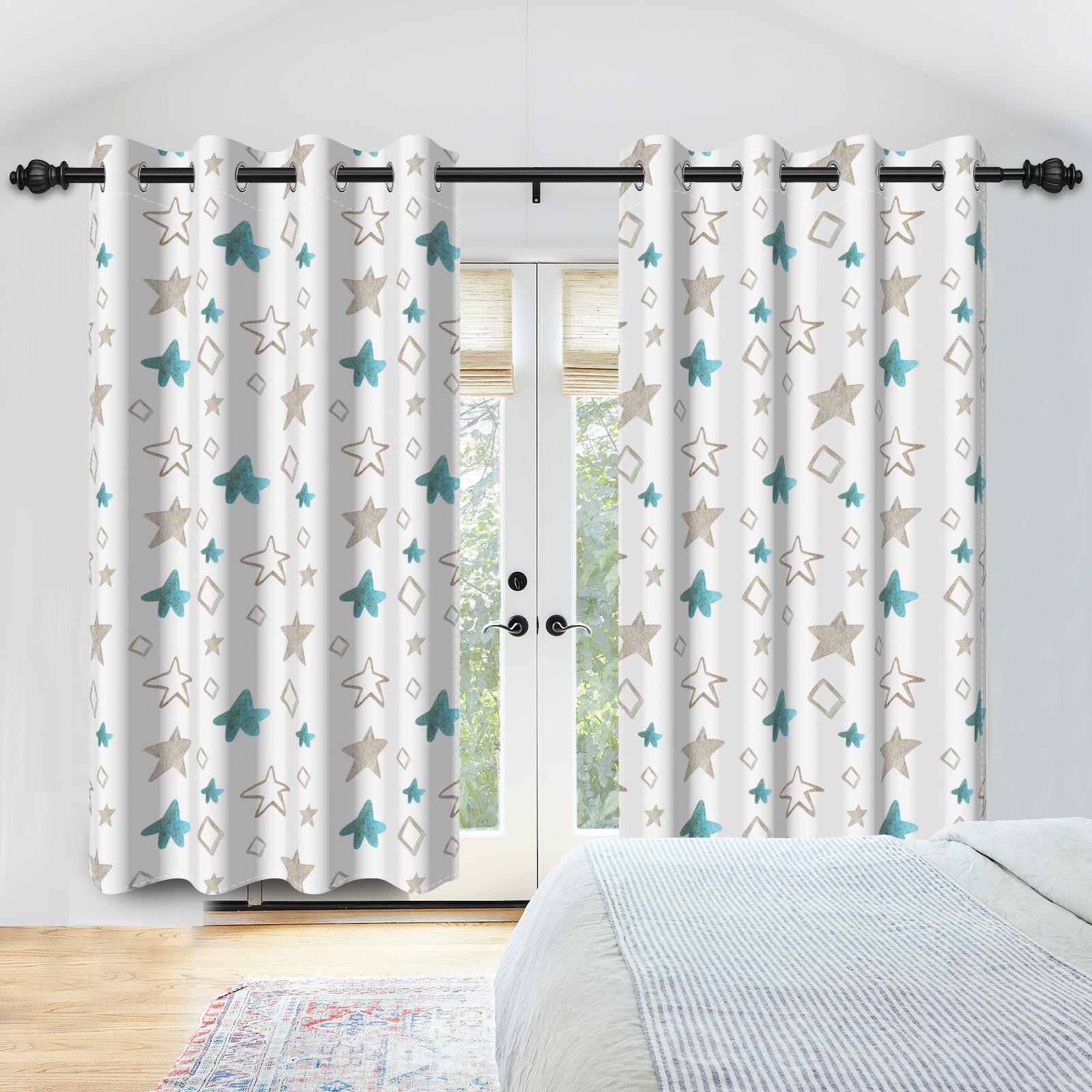 

Kids Blue Theme Bedroom Curtains With Star Tree Prints Living Room Bedroom Kitchen Hotel 100% Blackout Windproof Window Curtains 53x115cm 2pcs&Grommet Top
