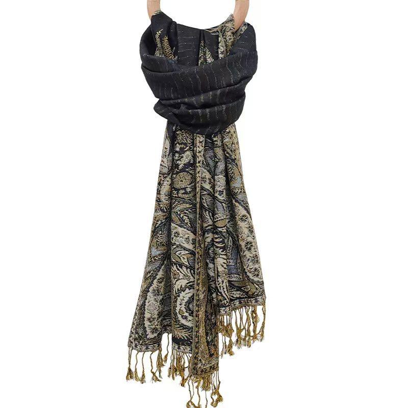 Jacquard tassel shawl spring and autumn thickened large cotton and linen women's shawl scarf dual-purpose