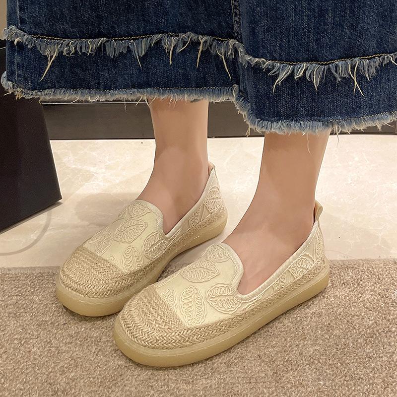 One-pedal Fisherman Shoes Women's Spring 2025 New Linen Woven Casual Versatile Flat-soled Cloth Shoes Children