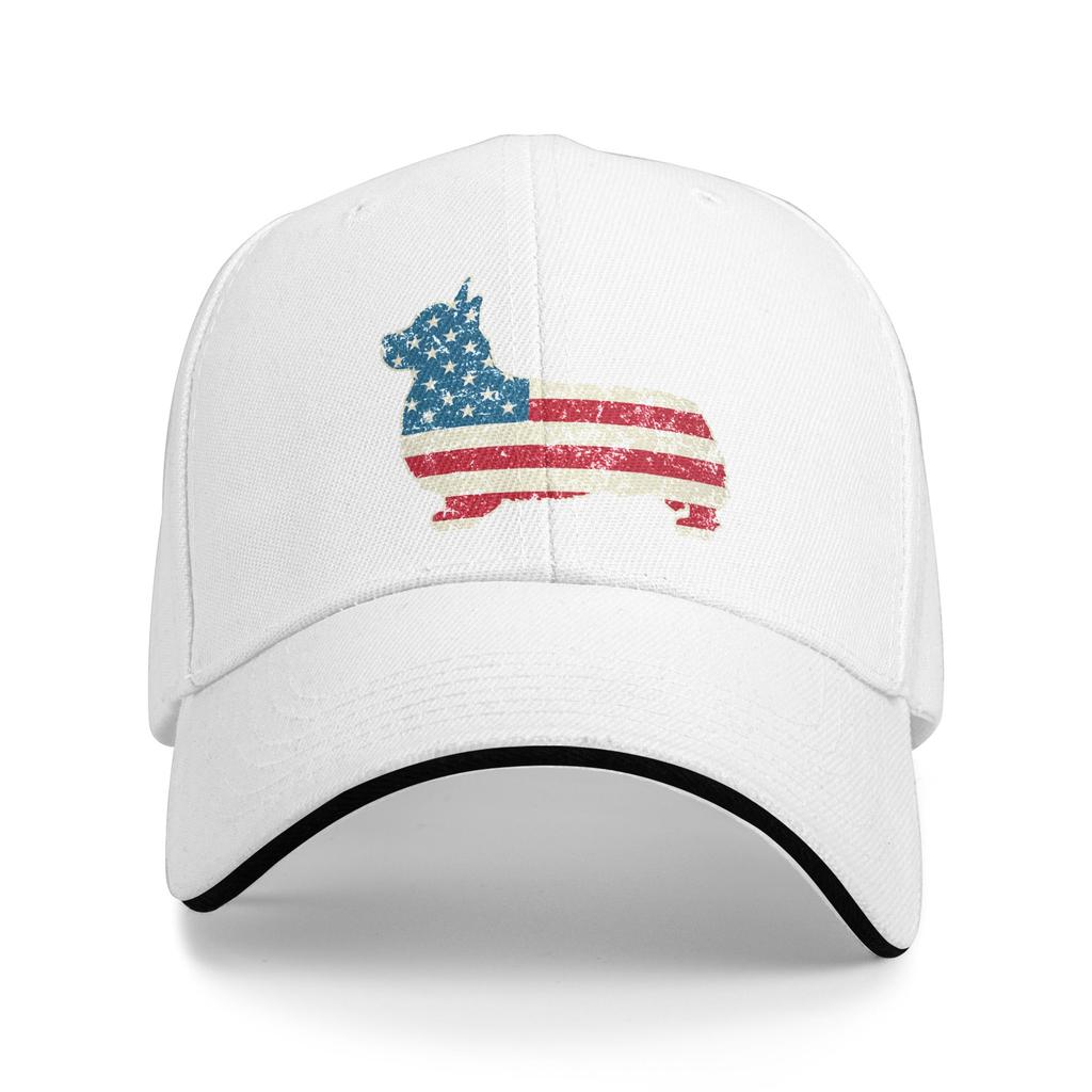 Patriotic Corgi American Flag Baseball Cap Adjustable Polyester Casual Snapback for Adults