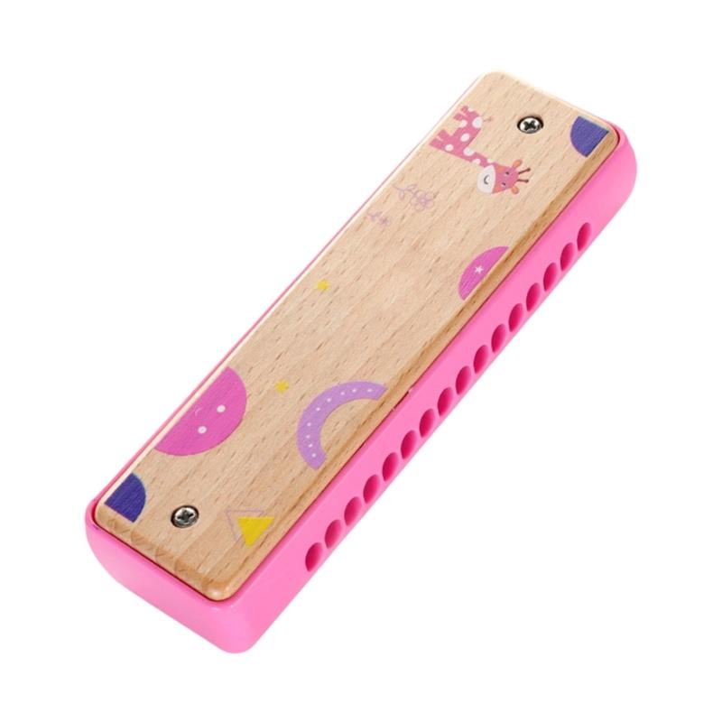 Kids Musical Instrument Blue Green Harmonica 16 Hole Wood Toy for Creative Play & Skill Development