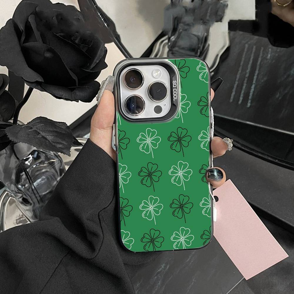 Lucky-Four-leaf clover Phone Case For iPhone 17,16,15,14,13,12,Pro MAX Black Matte Shockproof Cover