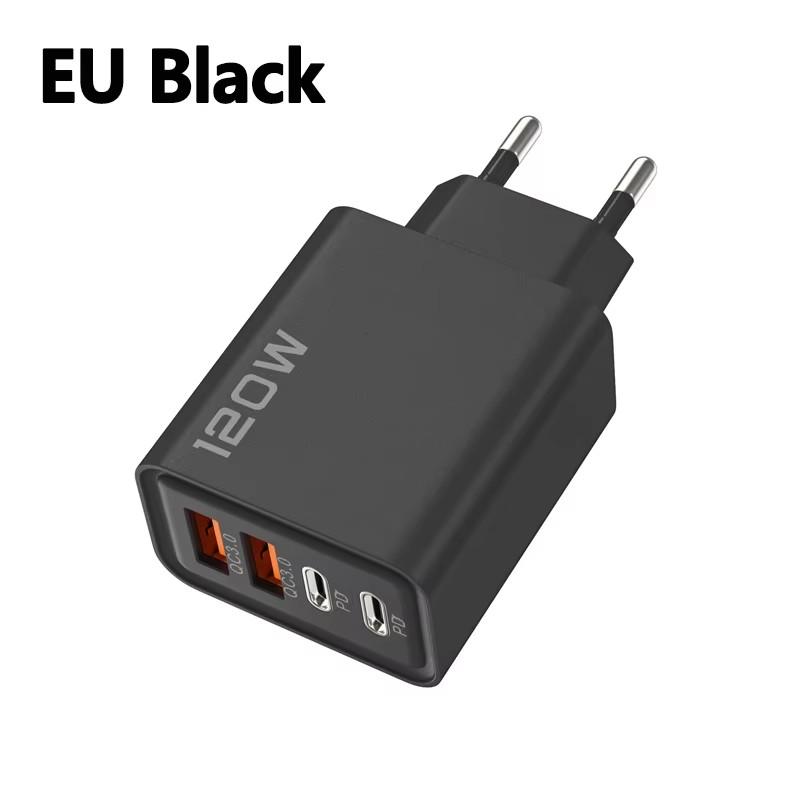 120W C PD Quick Charge 4 Ports Charger 3.0 Type C USB Phone Chargers Fast Charging Adapter For iPhone Samsung Xiaomi Huawei