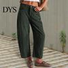 Pantaloni a coste a vita media a gamba larga da donna Vita elasticizzata Chiusura con bottone e zip Gamba larga Pantaloni casual con tasche Colore unito Pantaloni a barile