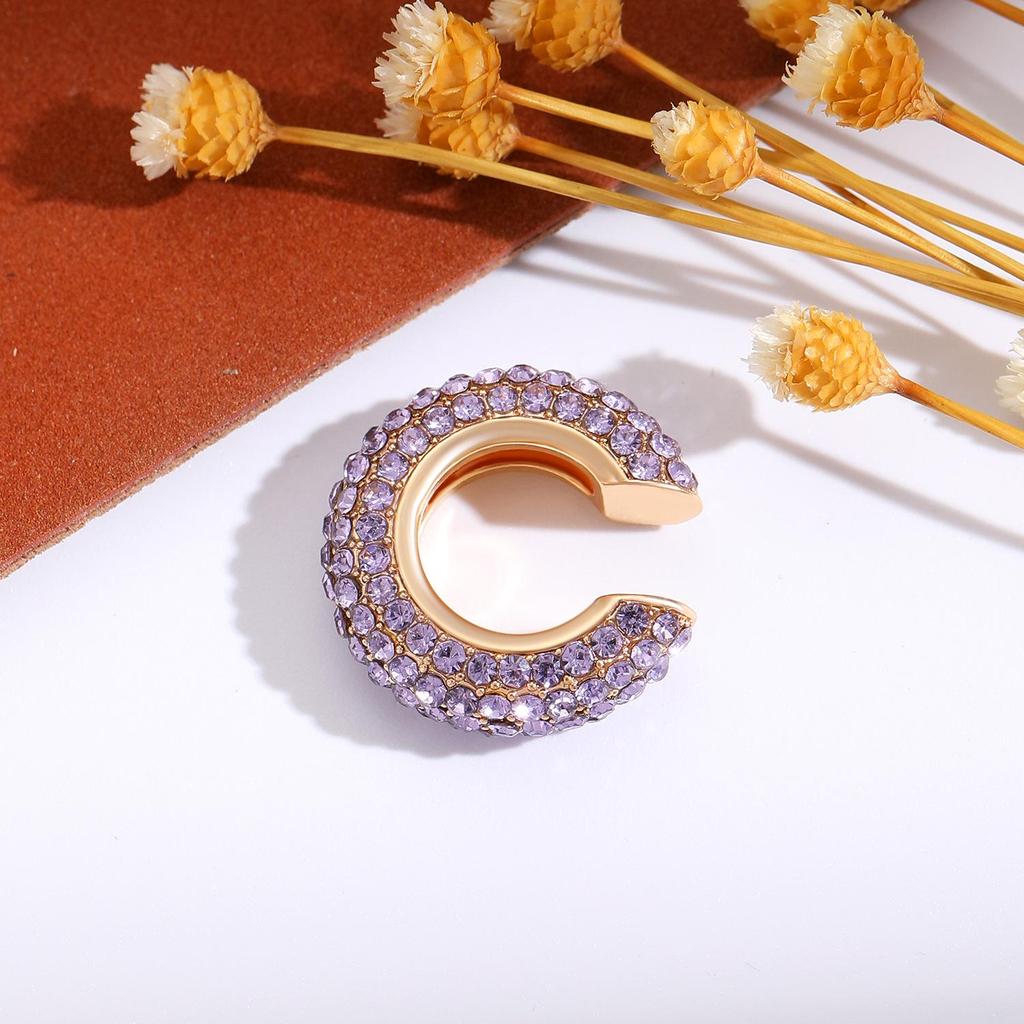 Retro Fashion C-Shaped Bling Ear Clips with Colored Diamonds - Trendy No-Pierce Earrings