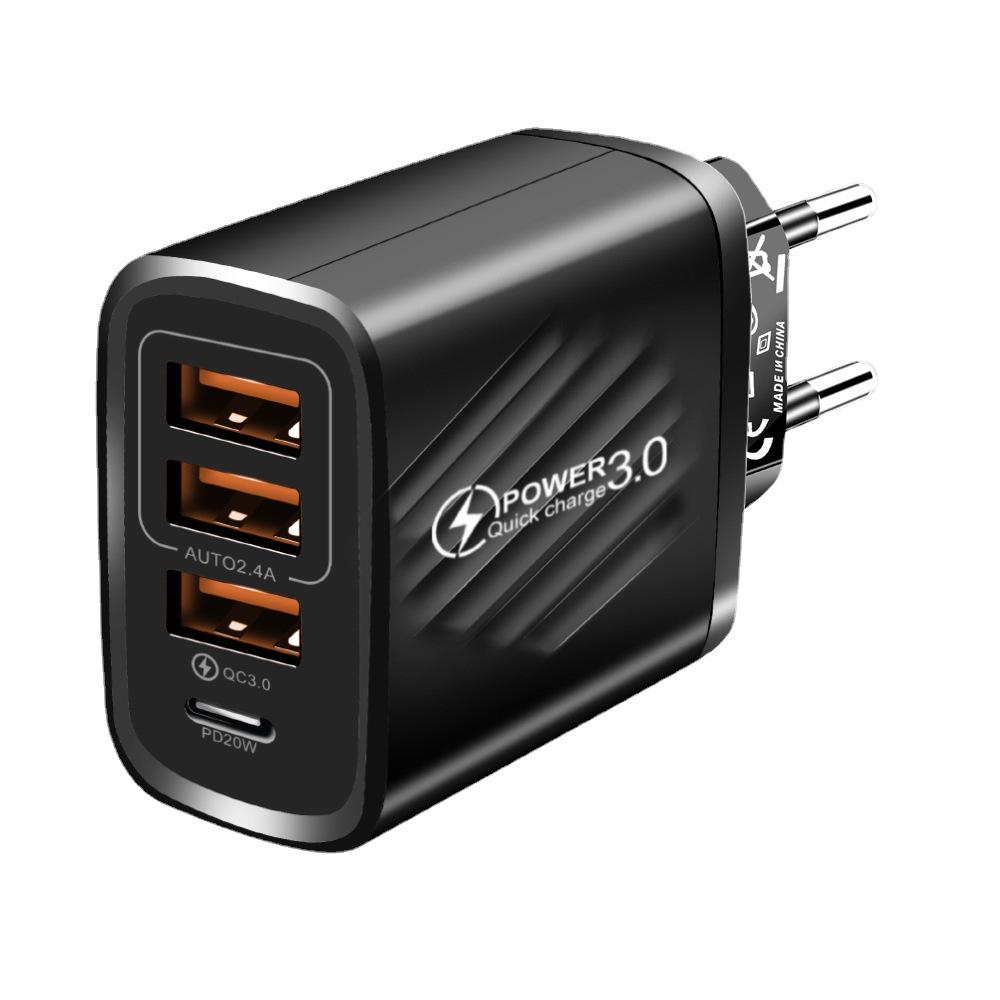 3-Port USB+PD Fast Charger: Multi-Port Adapter for A+C, 3A EU/US/UK