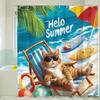 1 "Hallo Sommer" Katze Strand Szene Duschvorhang - Polyester, Maschinenwaschbar, Palmenblatt Gewebtes Design, Strand Zubehör Vorhang