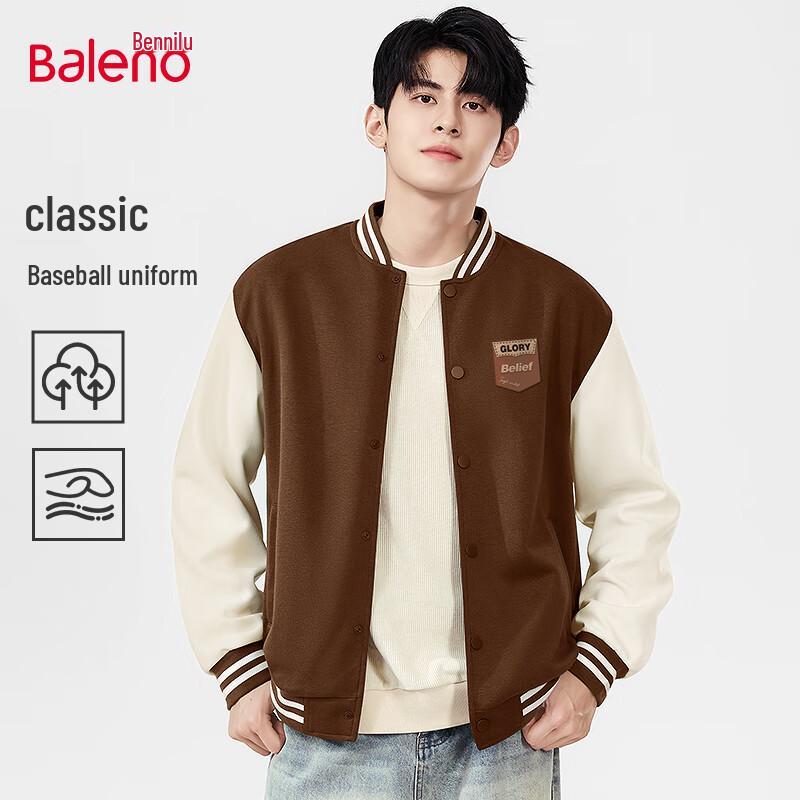 Baleno Men s American Retro Baseball Collar Heavyweight Knit Sweatshirt 2XL